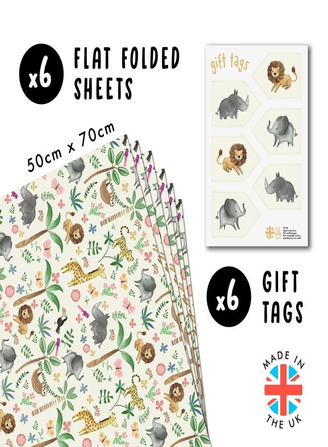 CENTRAL 23 Kids Wrapping Paper - 6 Sheets of Gift Wrap - Elephant Lion Sloth Giraffe - Safari Jungle Animals - For Birthday, Baby Shower, Baptism - Image 2